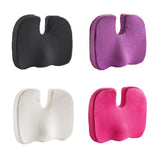 Memory Foam Cushions shown in 4 colors: black, orchid, white, and pink