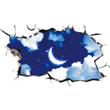 3D Wall Art Sicker shows crescent moon starry night sky and luminous clouds