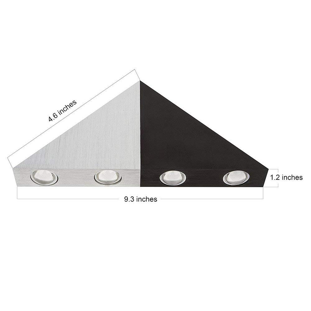 dimensions of light fixture 4.6 inches, 1.2 inches, and 9.3 inches because it is a Triangle 