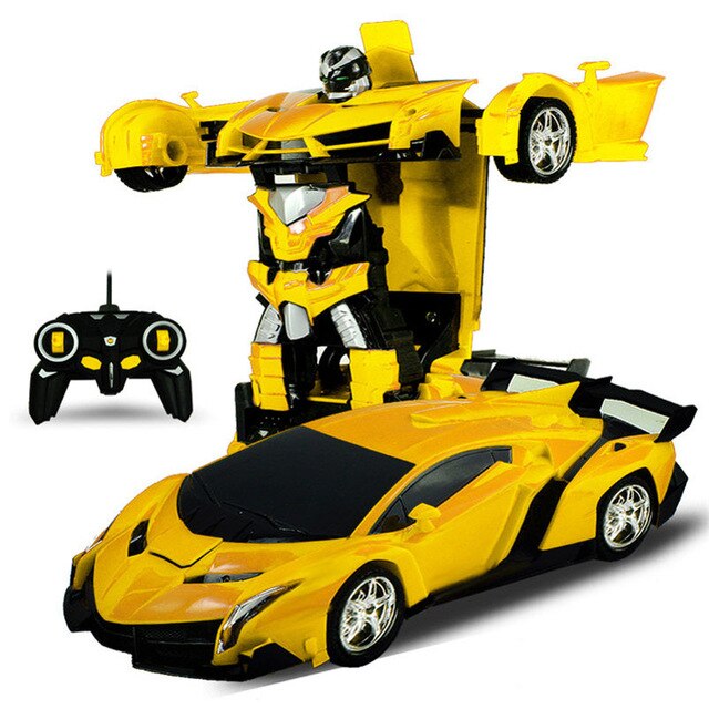yellow car, controller, robot transformer