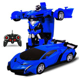 sapphire blue car, robot/transformer, and controller