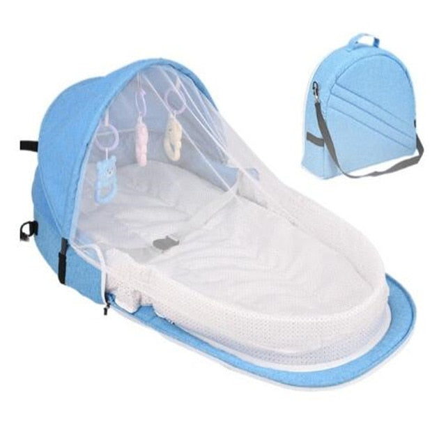 Portable Crib and Folding Bed for a Newborn Baby with a Mosquito